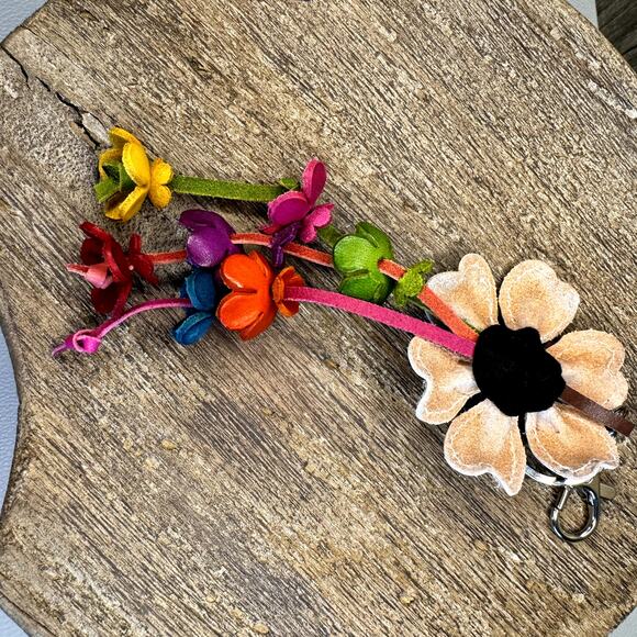 Leather Flower Purse Charm Genuine Leather Bag Charm NEW FAST SHIP - Picture 7 of 7